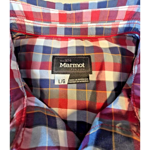 Marmot Men’s Plaid Shirt L Red/Blue Short Sleeve Button Up Outdoor Hiking Casual - Picture 2 of 14